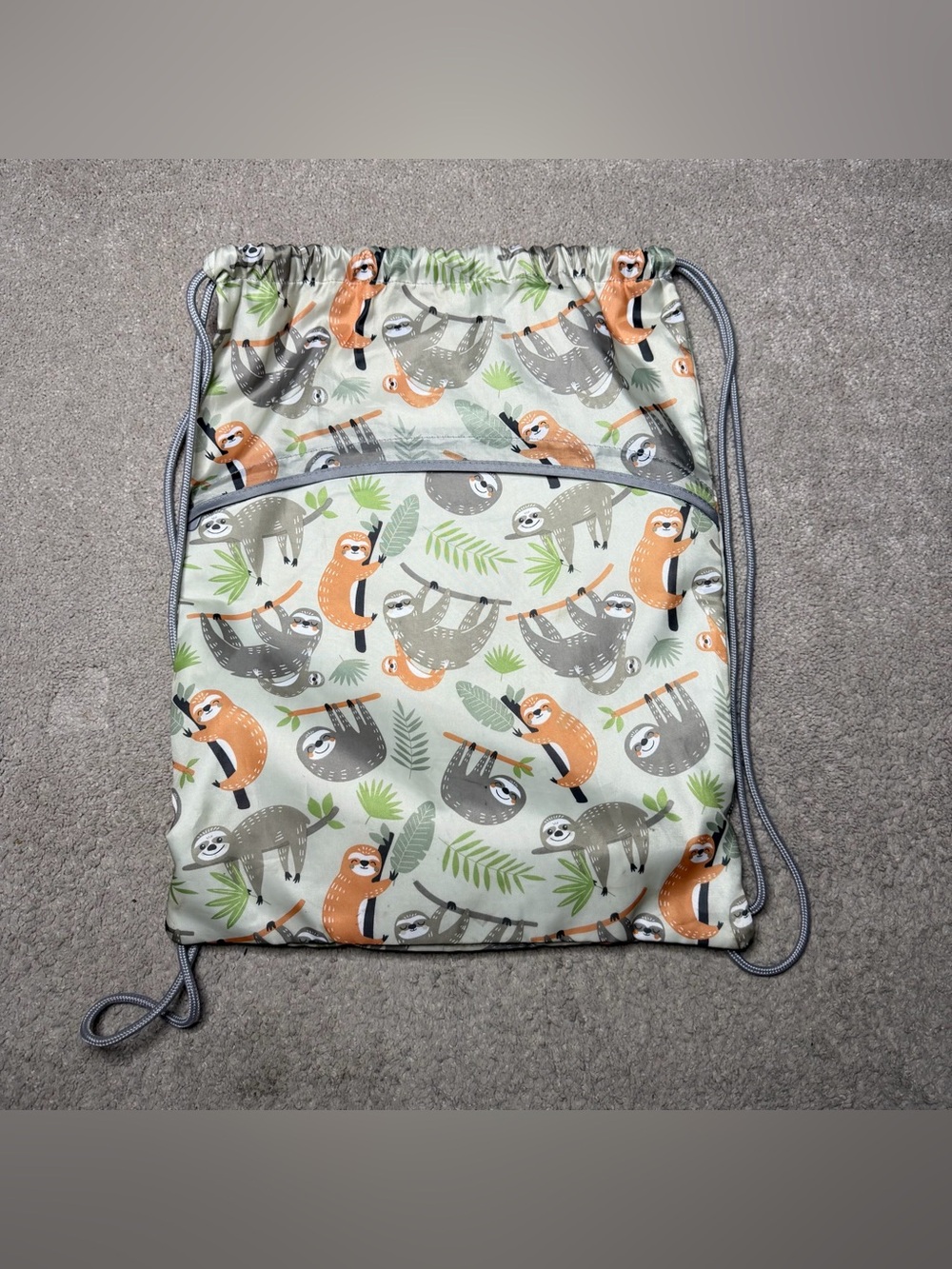 Thirty One Sloth Print Drawstring Backpack - Gray & Orange
